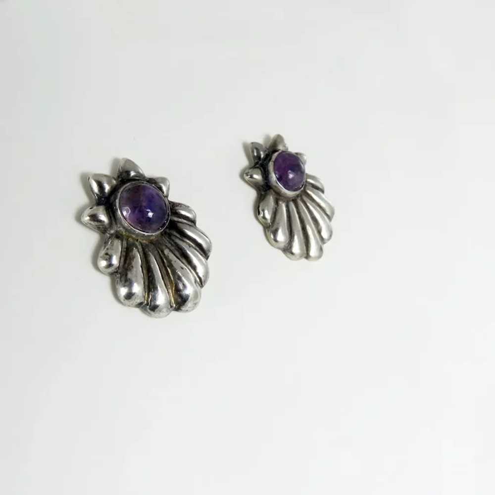 Antique Mexican – Sterling Silver and Amethyst Ea… - image 2
