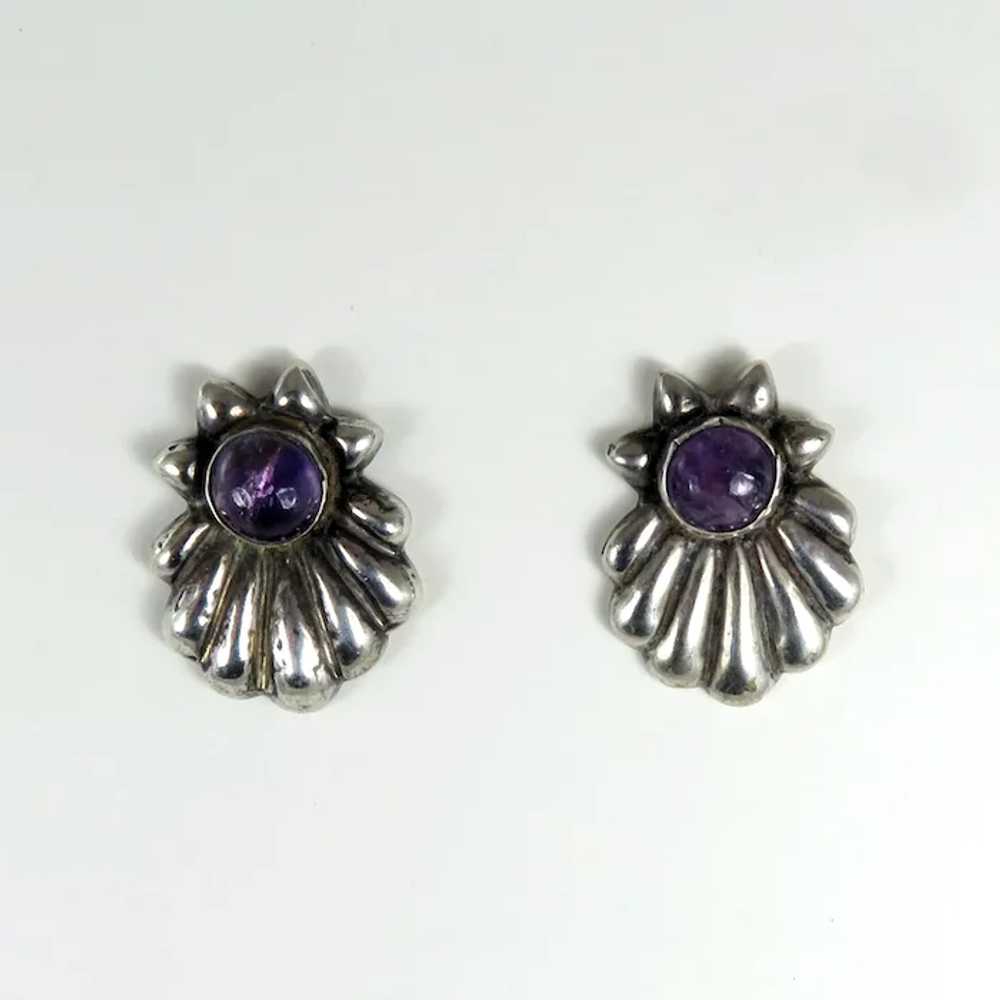Antique Mexican – Sterling Silver and Amethyst Ea… - image 3
