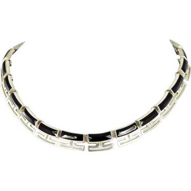 Mexican Silver Collar Necklace With Cubic Stone – Vintage Jewelry Girl