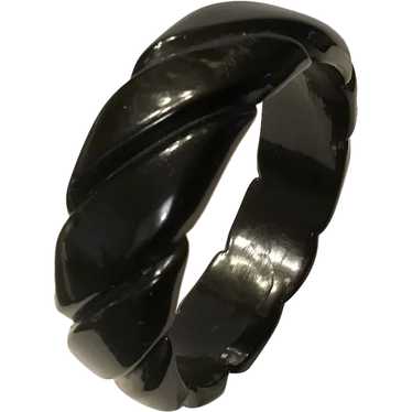 Black Bakelite Deeply Incised Bangle Bracelet - image 1