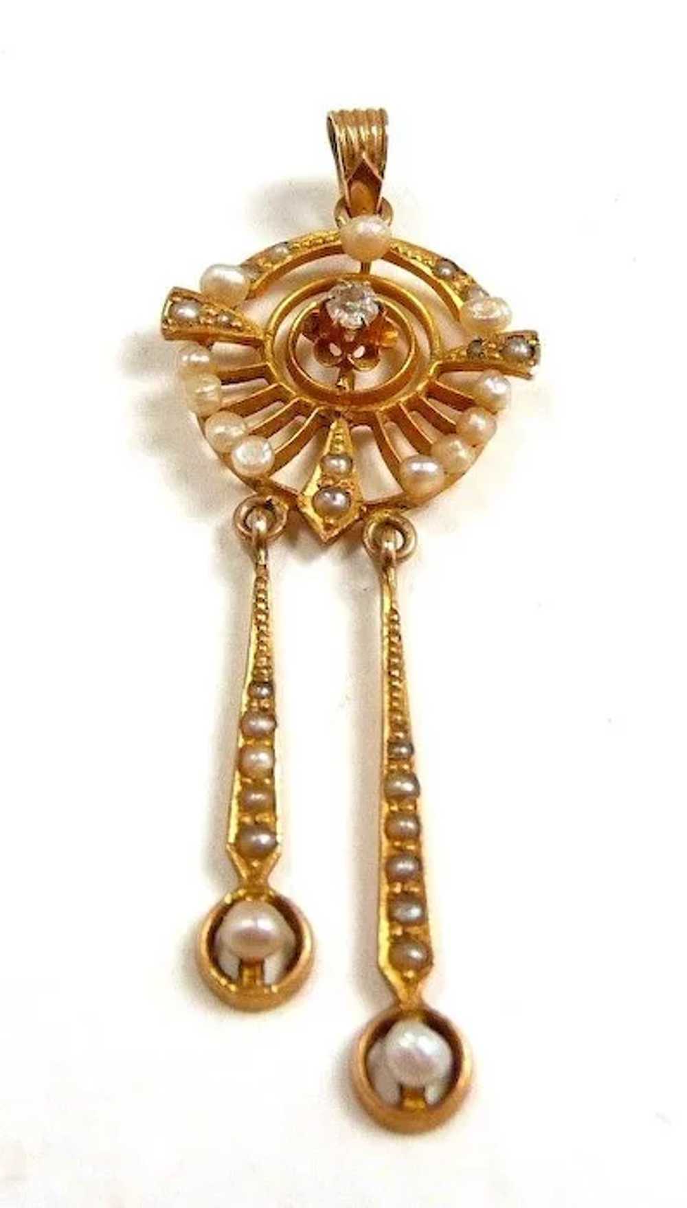 Elegant Edwardian Negligee Diamond Pearl Pendant … - image 3