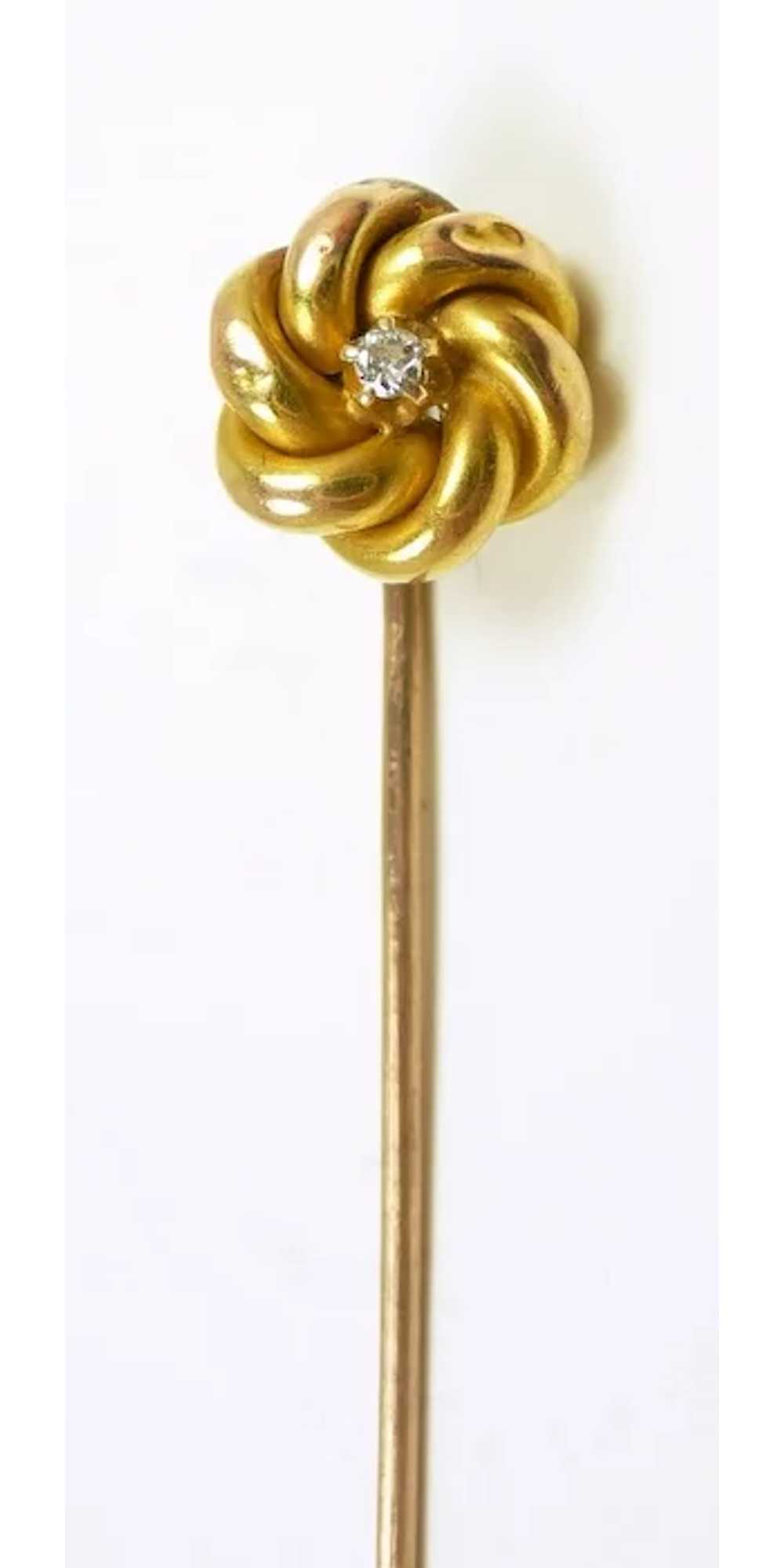 "Lover's Knot" Victorian Diamond Stickpin in Gold… - image 2