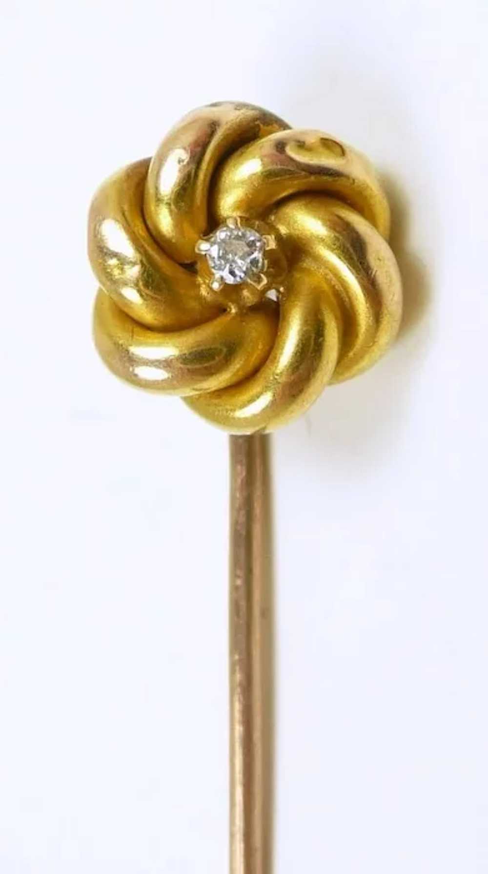 "Lover's Knot" Victorian Diamond Stickpin in Gold… - image 3