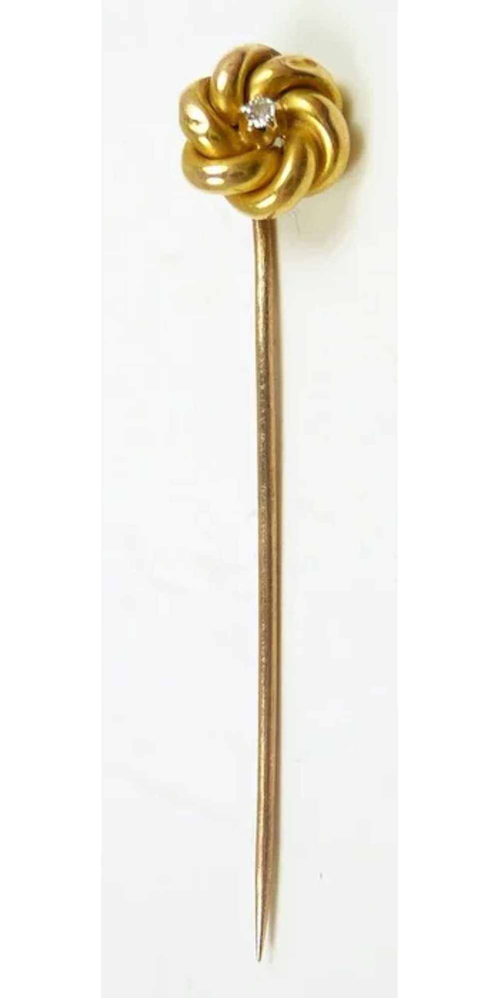 "Lover's Knot" Victorian Diamond Stickpin in Gold… - image 4