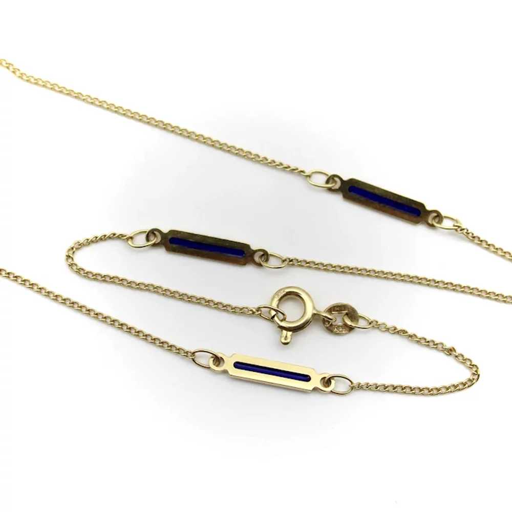 14K Gold Vintage UnoAErre Blue Plique-à-Jour Chain - image 4