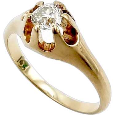 14K Gold Victorian Diamond Solitaire Ring - image 1