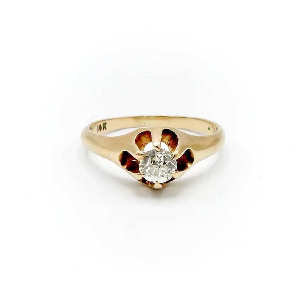 14K Gold Victorian Diamond Solitaire Ring - image 2