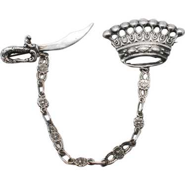 Vintage Sterling Silver Crown And Sword or Scimit… - image 1
