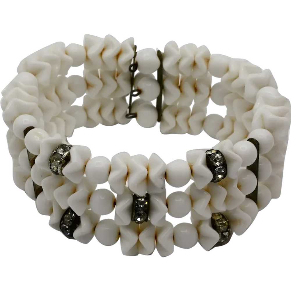 Stunning White Glass Bead Memory Wire Bracelet - image 1