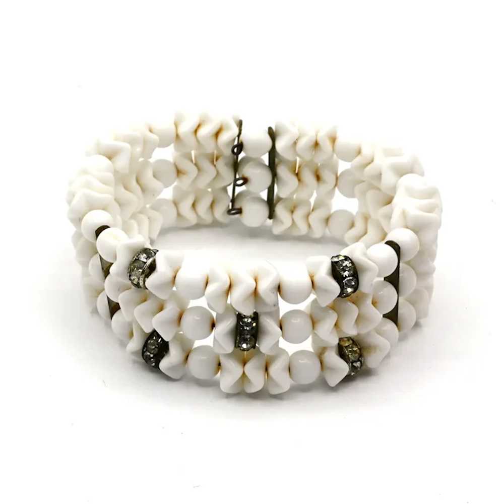 Stunning White Glass Bead Memory Wire Bracelet - image 2