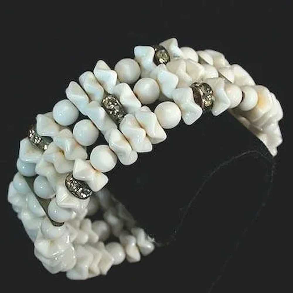 Stunning White Glass Bead Memory Wire Bracelet - image 3