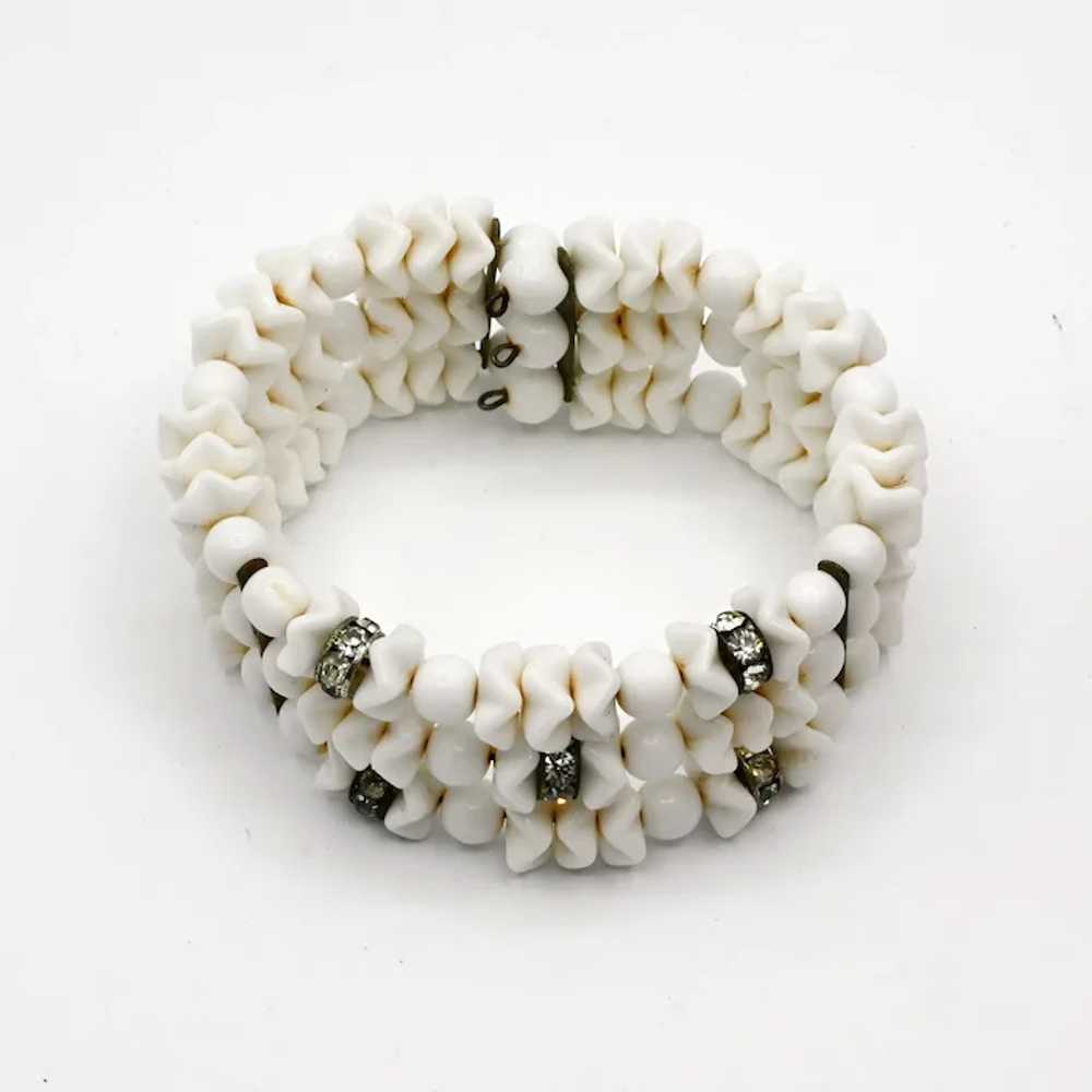 Stunning White Glass Bead Memory Wire Bracelet - image 5