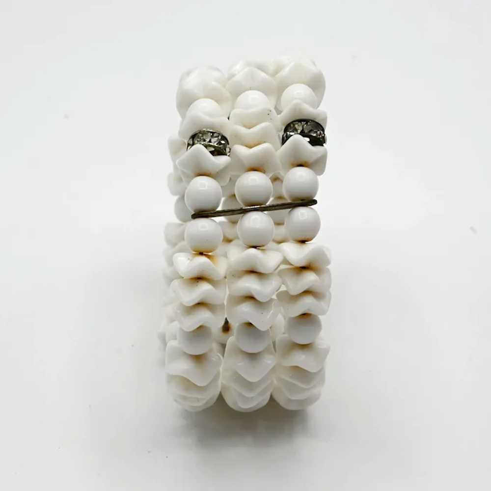 Stunning White Glass Bead Memory Wire Bracelet - image 6