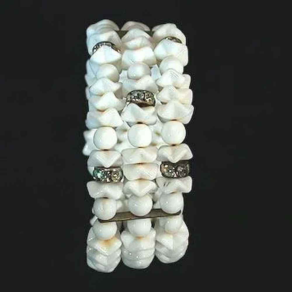 Stunning White Glass Bead Memory Wire Bracelet - image 8