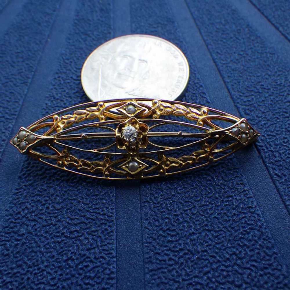 Edwardian Diamond & Seed Pearl Bodice Brooch, 10k… - image 4