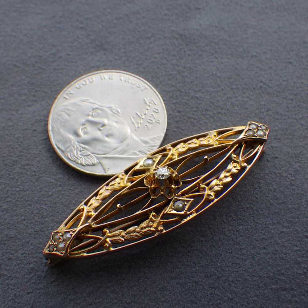 Edwardian Diamond & Seed Pearl Bodice Brooch, 10k… - image 5