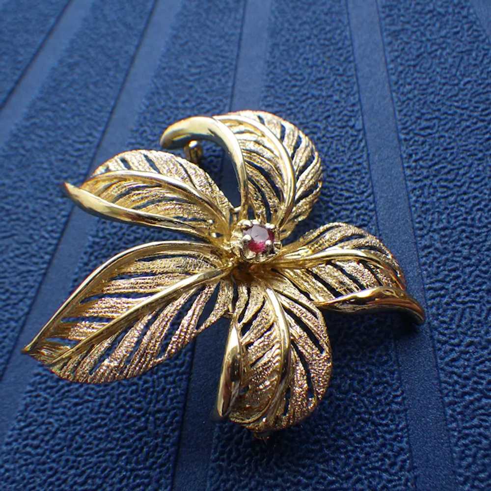 Gold Vermeil, Les Bernard 3D Floral Brooch With A… - image 10