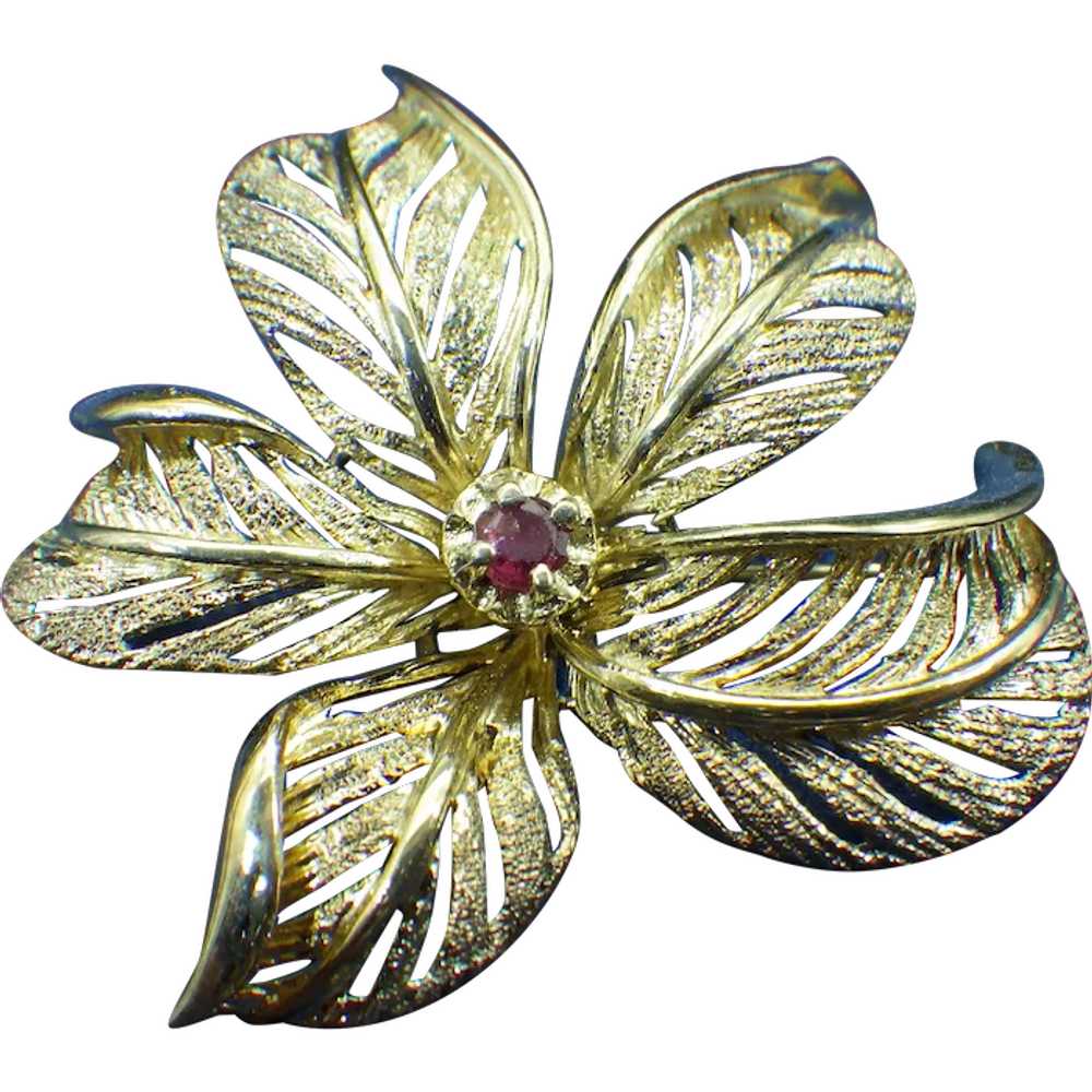 Gold Vermeil, Les Bernard 3D Floral Brooch With A… - image 1