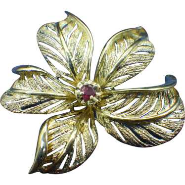 Gold Vermeil, Les Bernard 3D Floral Brooch With A… - image 1