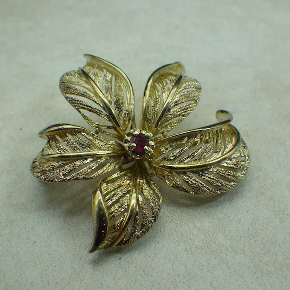 Gold Vermeil, Les Bernard 3D Floral Brooch With A… - image 3