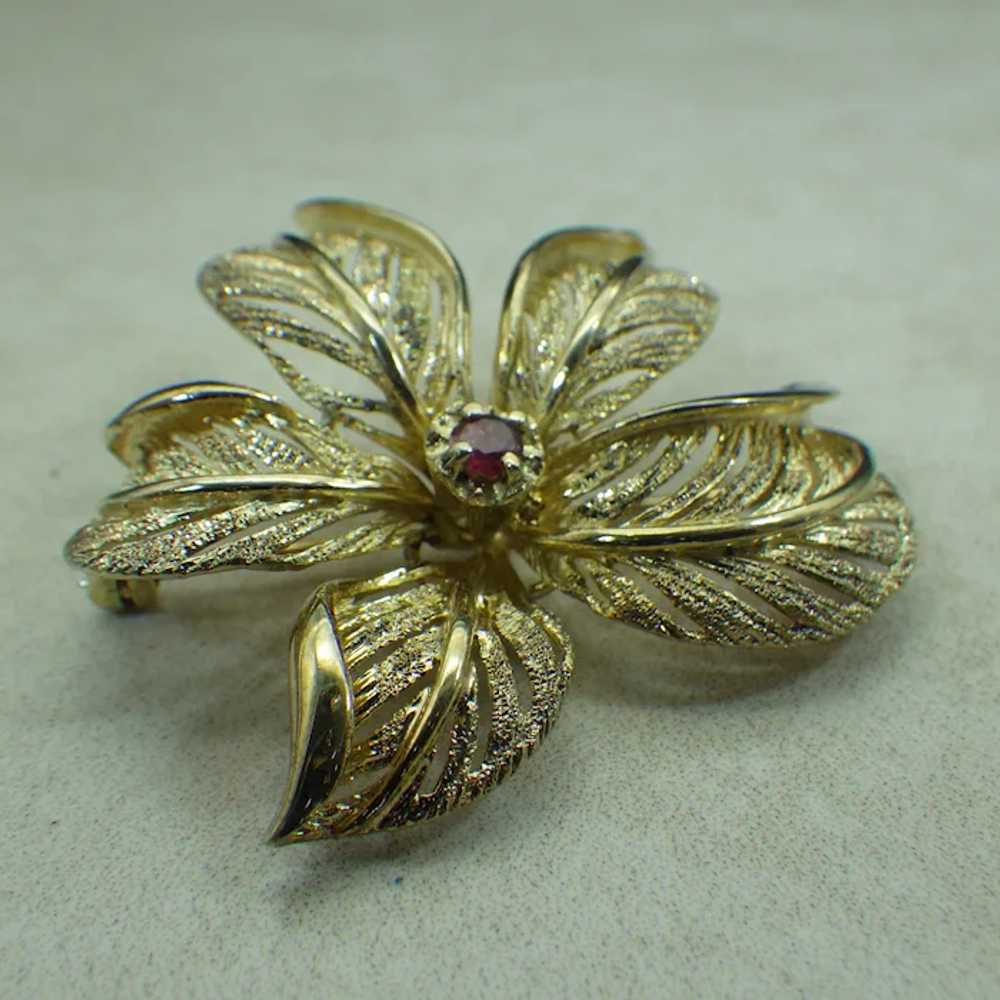 Gold Vermeil, Les Bernard 3D Floral Brooch With A… - image 4