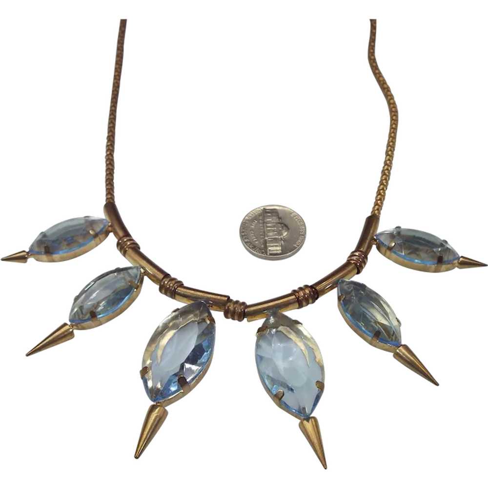 Modernist Copper Necklace, Large Crystal Stations… - image 1
