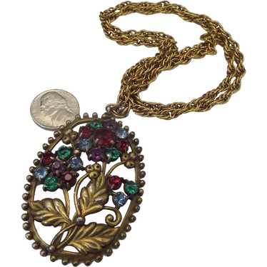 Victorian Revival Czech Crystal Pendant Necklace, 