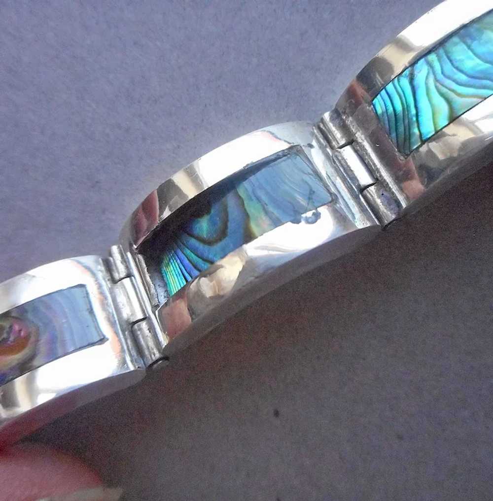 Taxco Sterling Silver Abalone Bracelet Puffy Curv… - image 11
