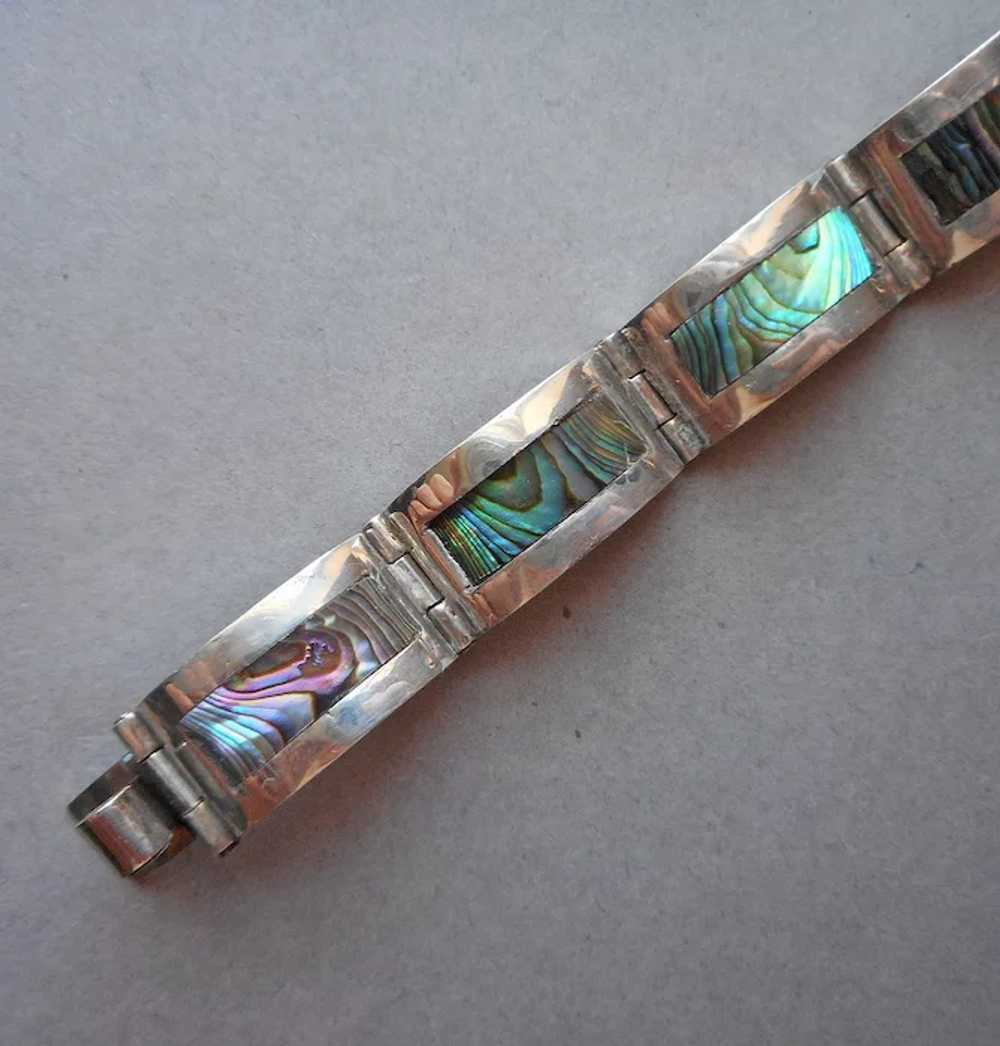 Taxco Sterling Silver Abalone Bracelet Puffy Curv… - image 2
