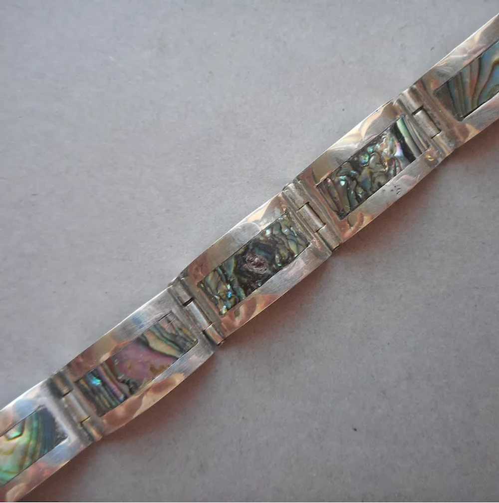 Taxco Sterling Silver Abalone Bracelet Puffy Curv… - image 3