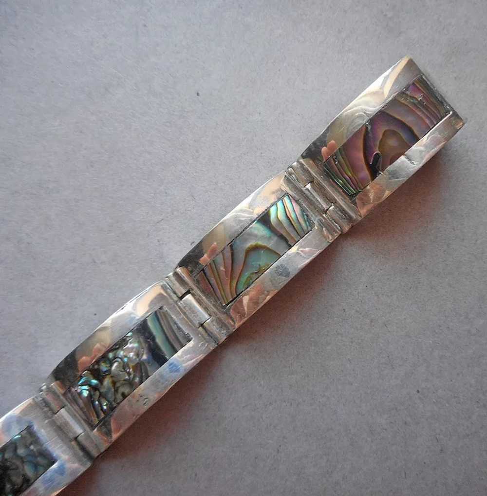 Taxco Sterling Silver Abalone Bracelet Puffy Curv… - image 4