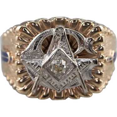 Men's Masonic Old Mine Cut Diamond Ring