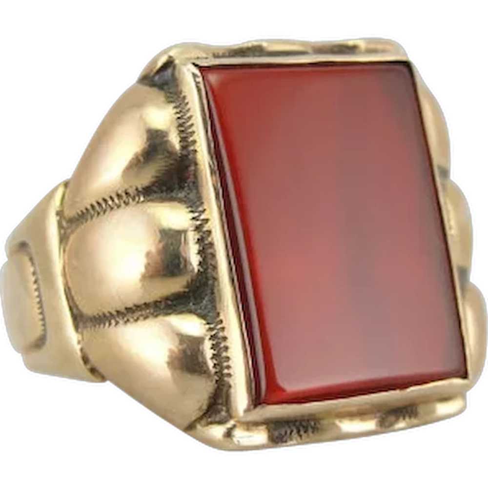 Retro Era Mens Ring with Bright Red Carnelian Gem… - image 1