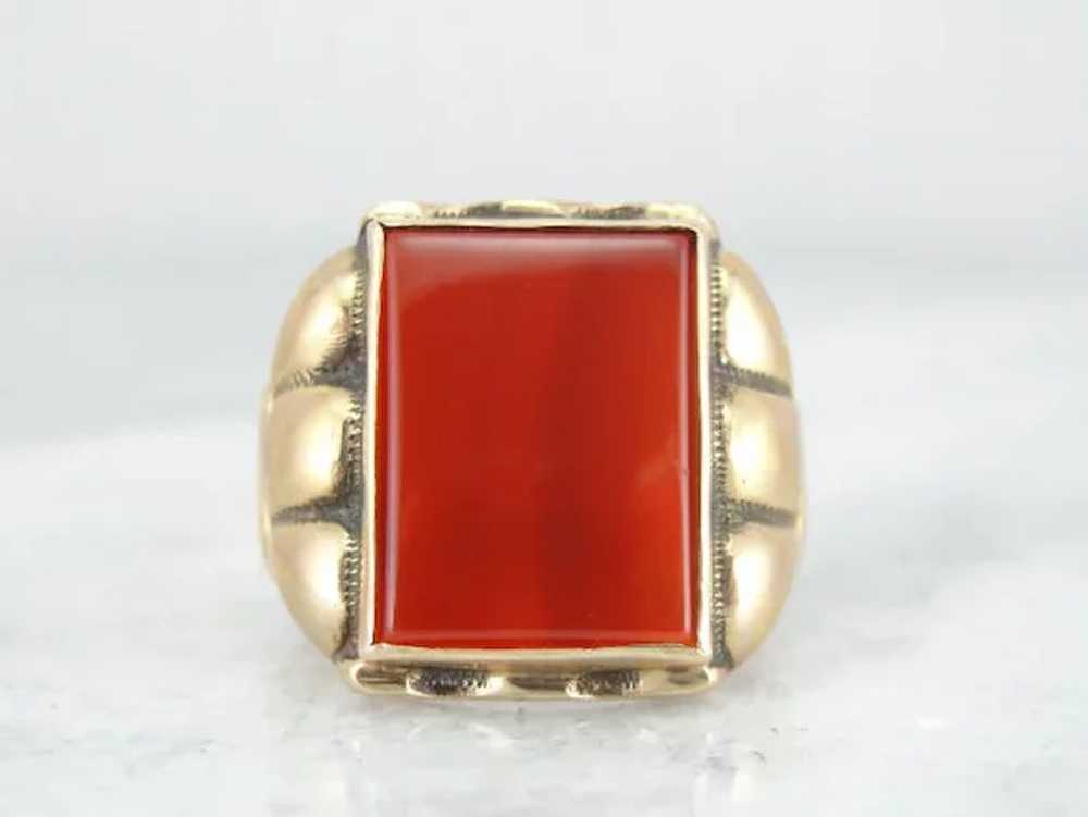 Retro Era Mens Ring with Bright Red Carnelian Gem… - image 2