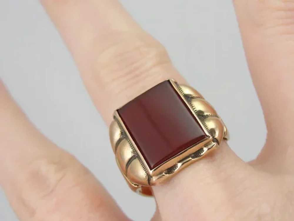 Retro Era Mens Ring with Bright Red Carnelian Gem… - image 5