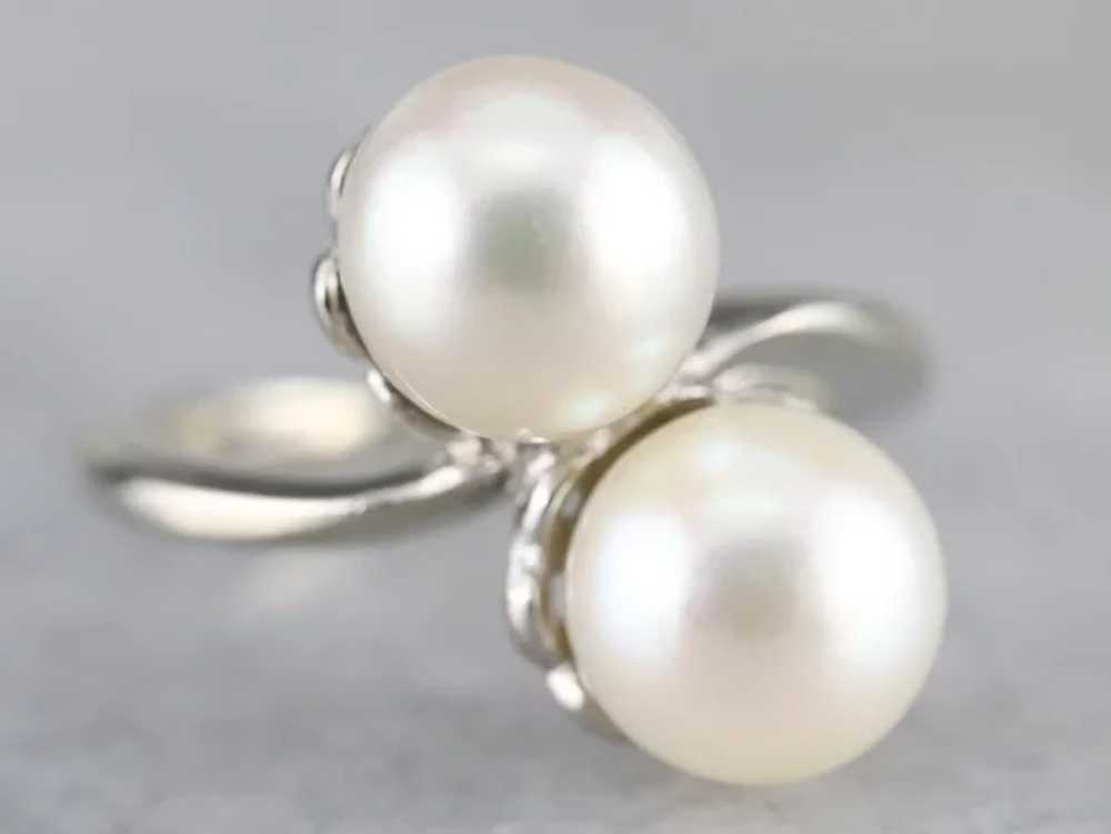 White Cultured Pearl Bypass Ring - image 2