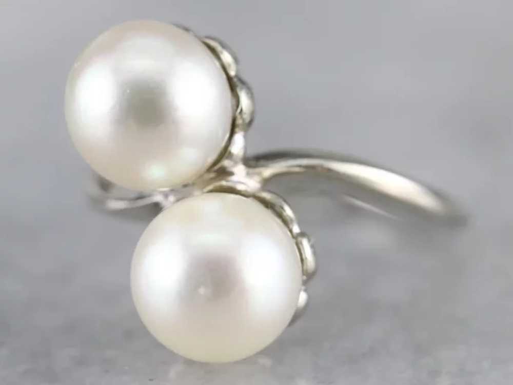 White Cultured Pearl Bypass Ring - image 3