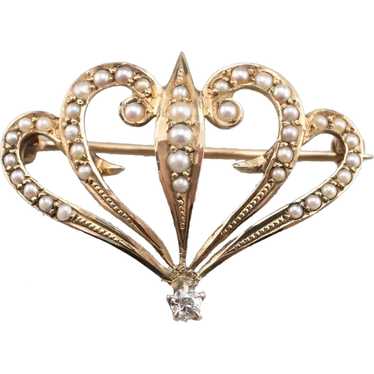 Antique Diamond and Seed Pearl Brooch