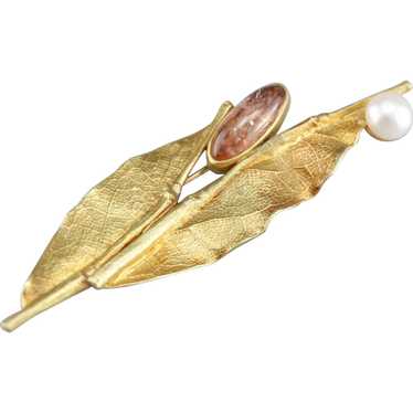 Ann Krupp Sunstone Leaf Brooch