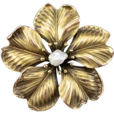 Antique Baroque Pearl Flower Pin or Pendant - image 1