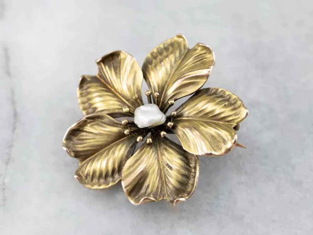 Antique Baroque Pearl Flower Pin or Pendant - image 3