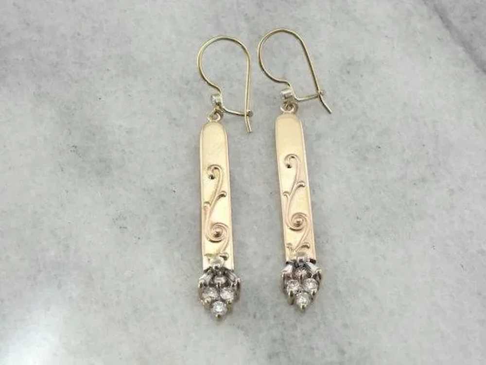 Fine Diamond Upcycled Drop Earrings - image 2