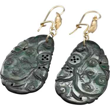 Botanical Carved Jade Drop Earrings