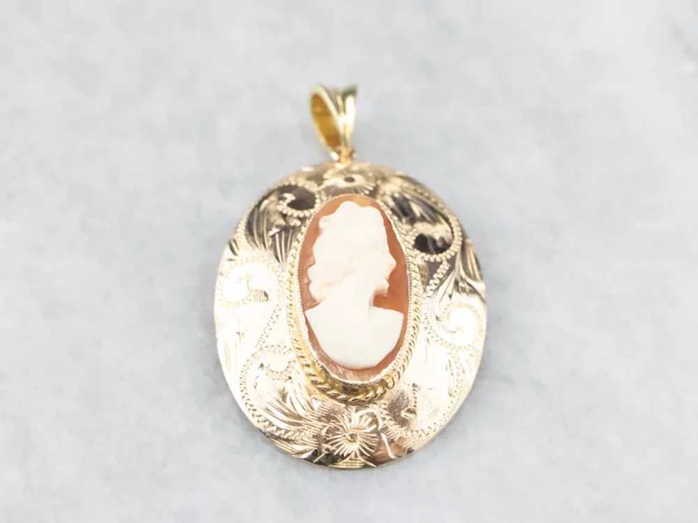 Floral Mid-Century Cameo Pendant - image 2