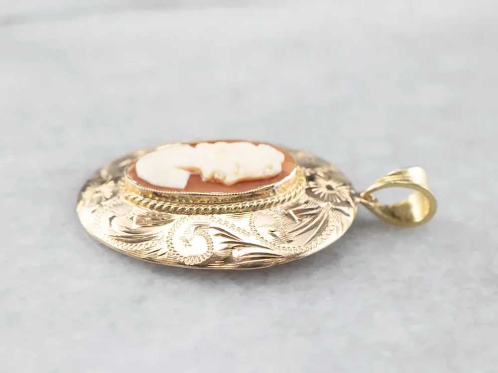 Floral Mid-Century Cameo Pendant - image 5