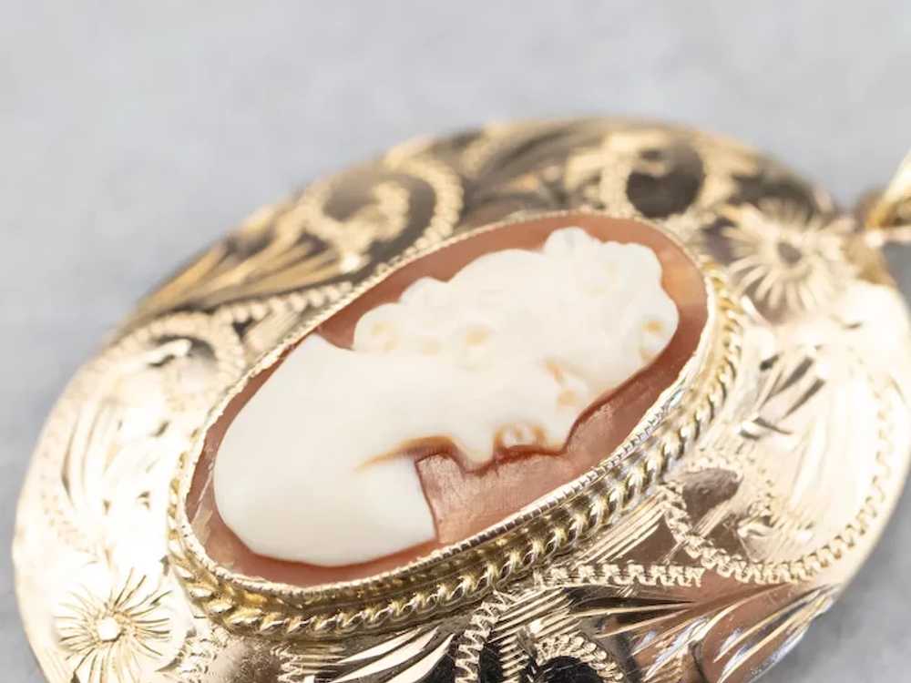 Floral Mid-Century Cameo Pendant - image 6