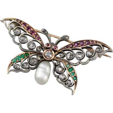 Art Nouveau Gemstone Butterfly Brooch
