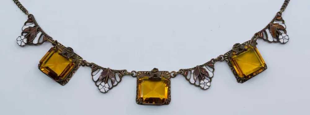 Czech Enamel and Amber Rhinestone Necklace - image 2