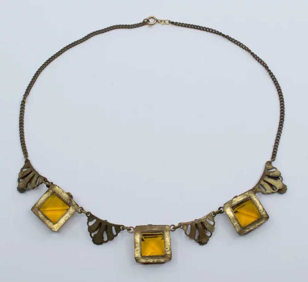 Czech Enamel and Amber Rhinestone Necklace - image 3