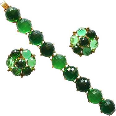 Vintage Shades of Green Faceted Cabochons Bracelet